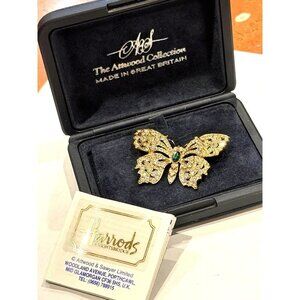 HARROD'S ATTWOOD & SAWYER BUTTERFLY BROOCH PIN GOLD GREEN CRYSTAL RHINESTONE NEW